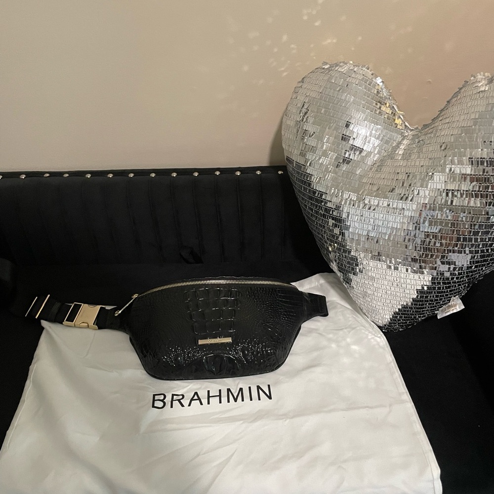 Brahmin Black Croc Embossed Belt Bag